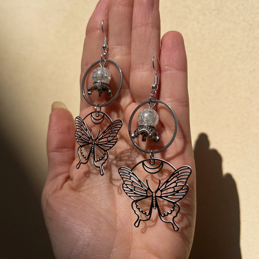 Crystal Ball and Butterfly Earrings 🦋