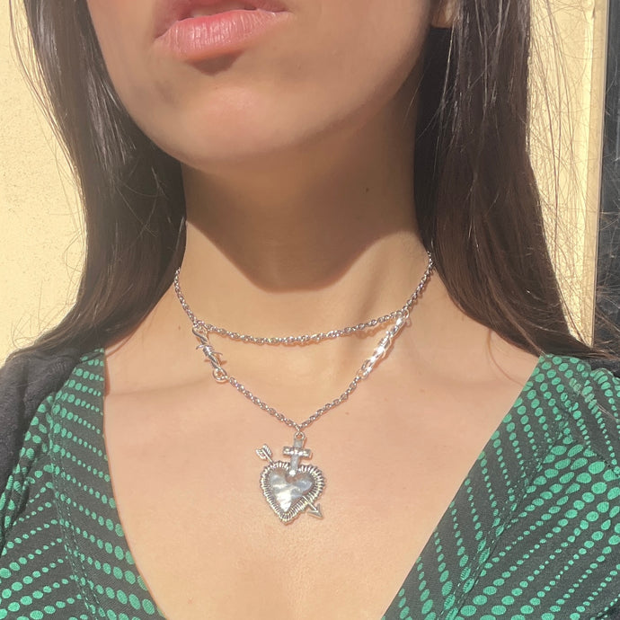 Barbed Wire and Heart of Sorrow Necklace ⛓️