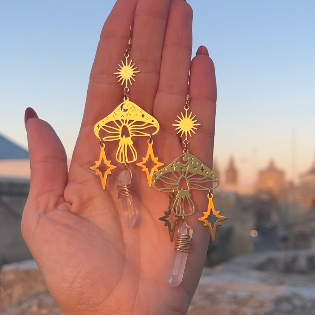 Sun, Mushroom and Quartz Earrings ⁺˚⋆｡°🍄₊✴