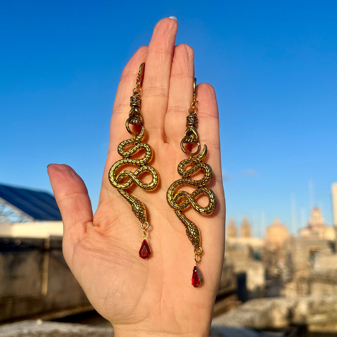 Snake and Red Venom Drop Earrings 🐍✨