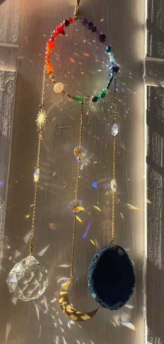 Mystic Moon Amethyst Crystal Suncatcher with Rainbow Sparkle